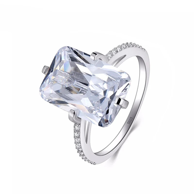 Anillos de lujo Modian de plata esterlina 925 100% rectangulares con circonitas transparentes 5A, joyería de aniversario y compromiso para mujeres, anillos de moda.