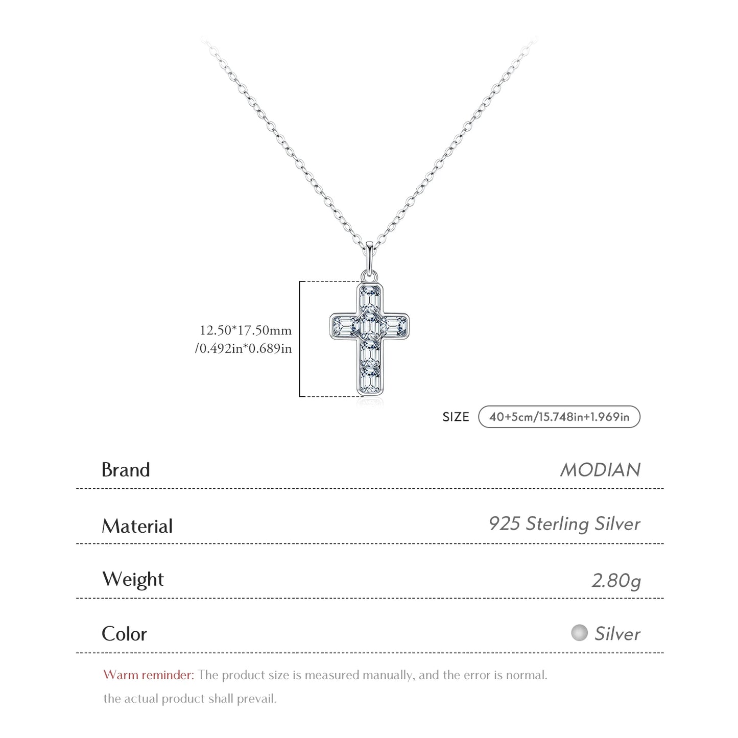 MODIAN 925 Sterling Silver Sweet Cool Cross Link Chain Necklace Emerald Cut CZ Pendant Necklace For Women Fine Jewelry Gift