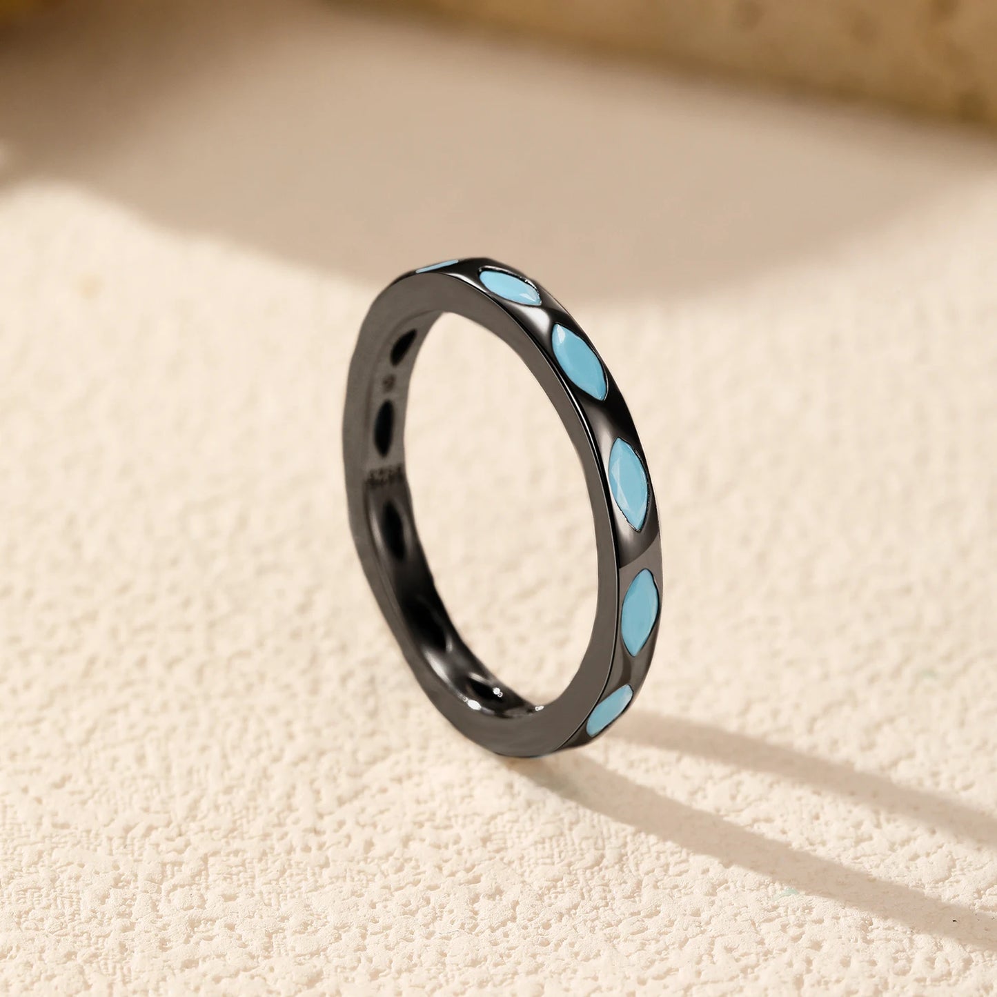 MODIAN 925 Sterling Silver Retro Rhombic Synthetic Turquoise Eternity Rings Daily Stackable Fine Jewelry For Women Gifts