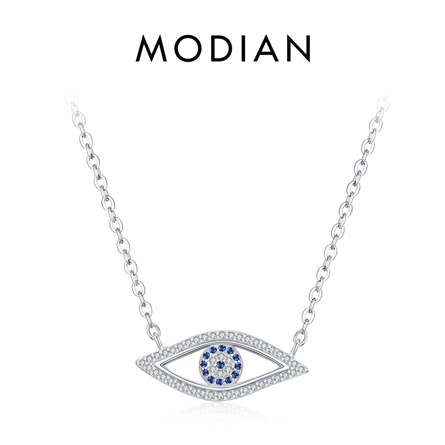 MODIAN 925 Sterling Silver Charming Blue Eyes Sparkling CZ Heart Palm Paper Clips Pendant Necklaces For Women Fine Jewelry