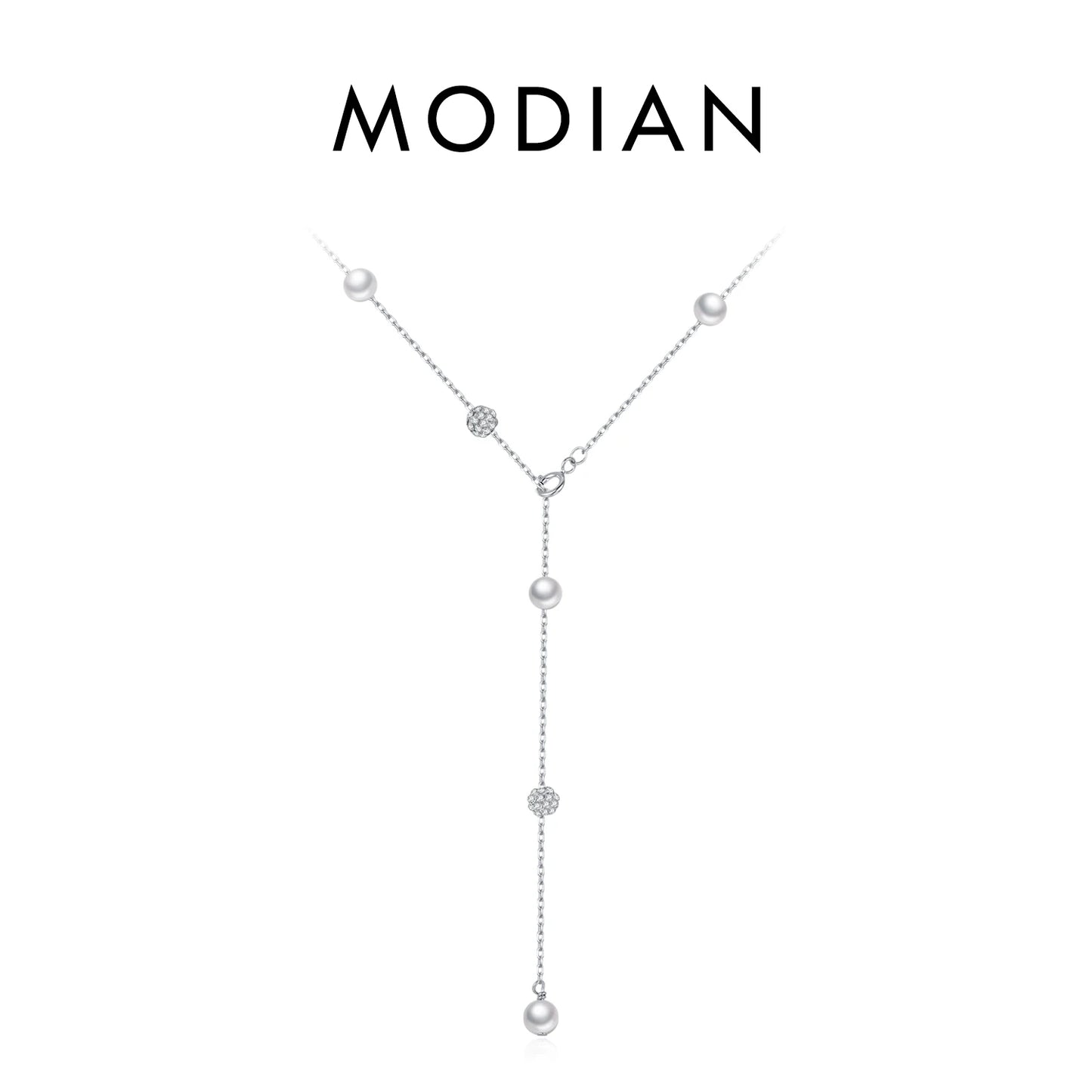 Collar MODIAN de plata de ley 925 con circonitas brillantes Shambhala, cadena de bolas, lujoso y brillante, en forma de Y, para mujer, gargantilla fina, joyería