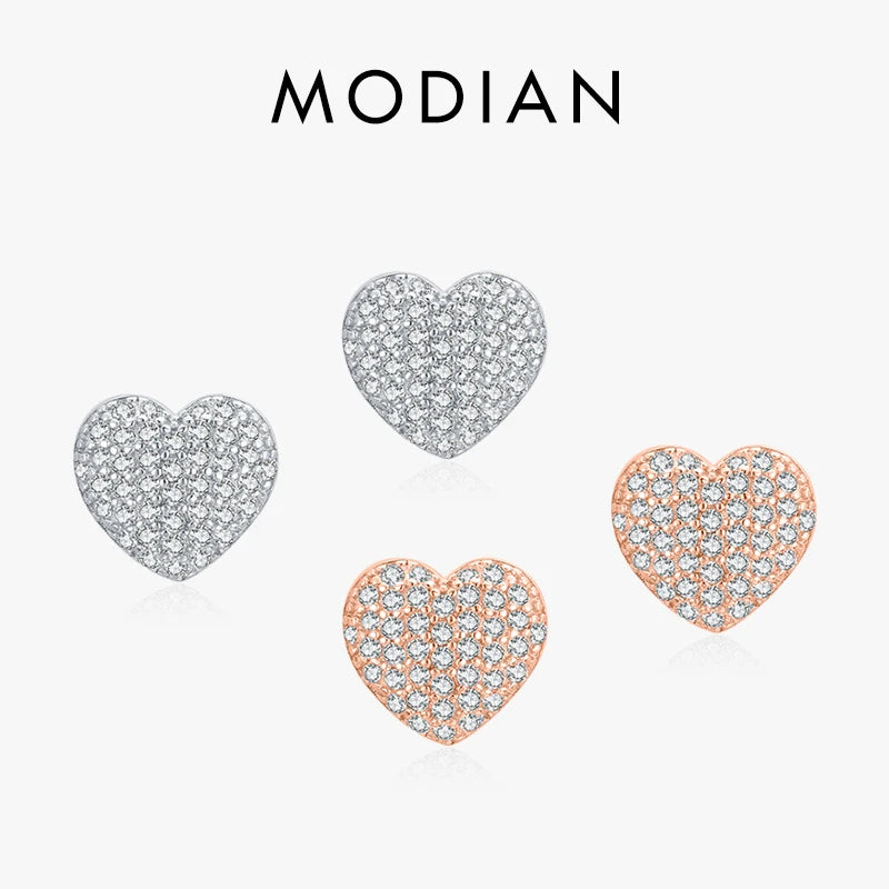 Pendientes MODIAN de plata de ley 925 con forma de corazón de amor para mujer, aretes de circonita cúbica transparente, joyería de boda