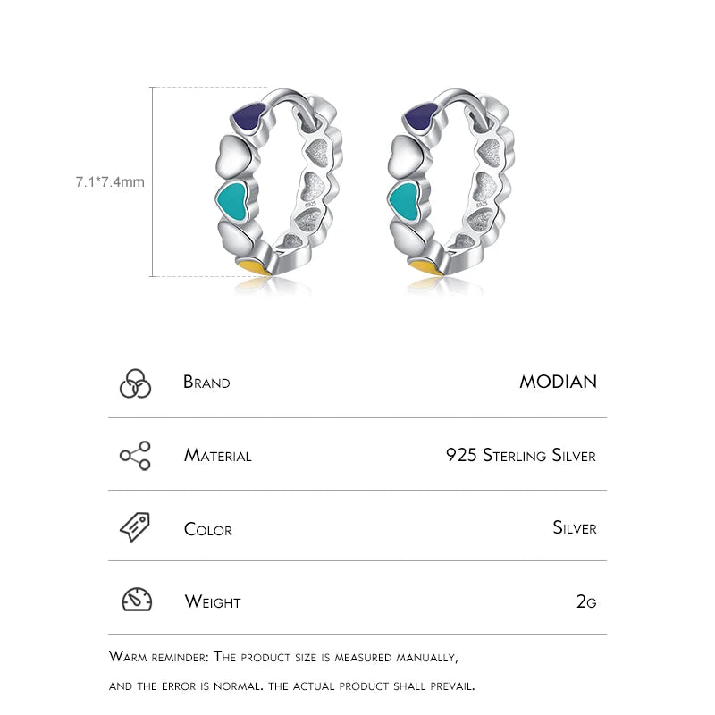 Modian Real 925 Sterling Silver Multicolour Enamel Hoop Earrings Love Hearts Ear Buckles For Women Original Design Fine Jewelry