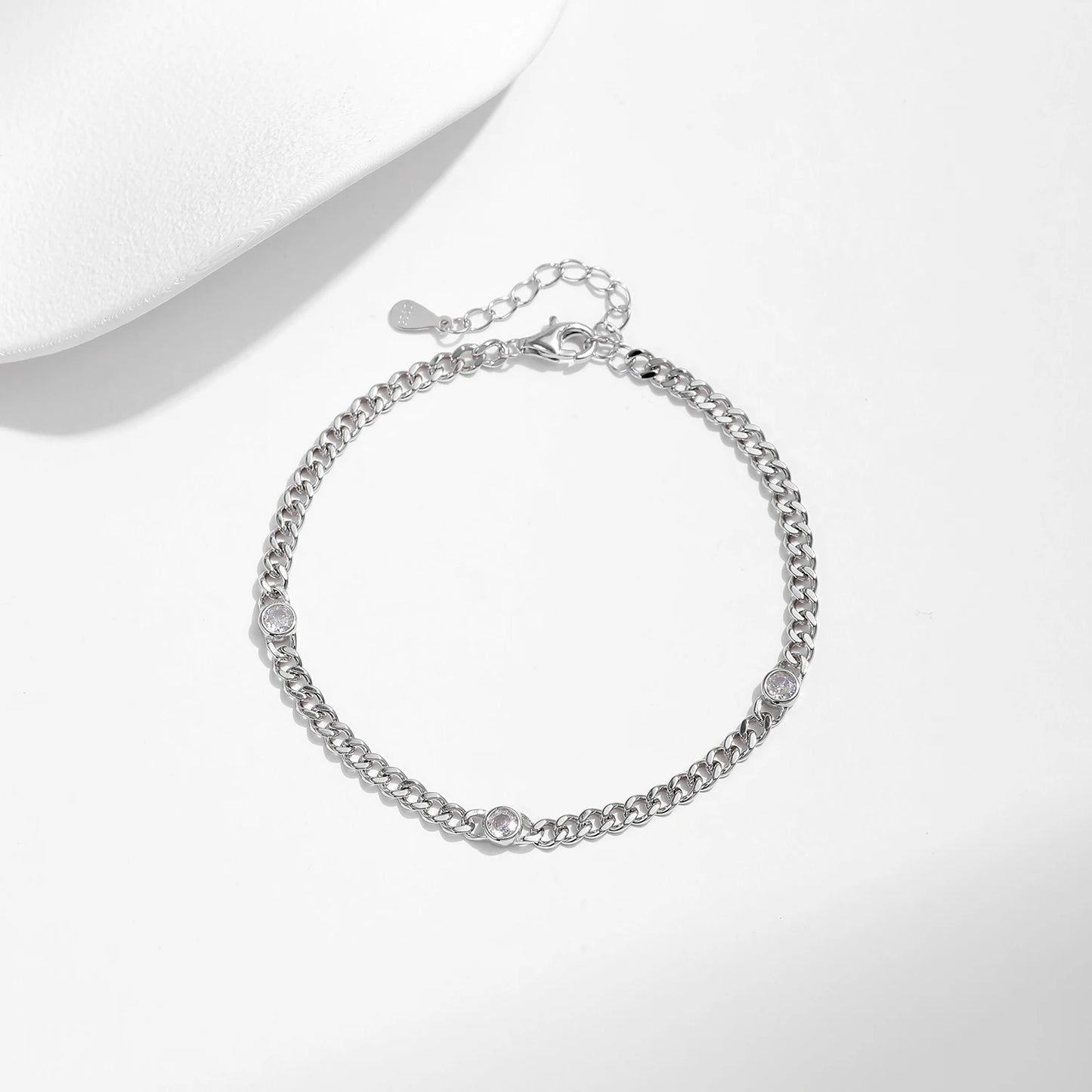 Pulsera trenzada de moissanita redonda de color D chapada en oro blanco MODIAN, plata de ley 925 VVS1, delicada joyería ajustable, regalos