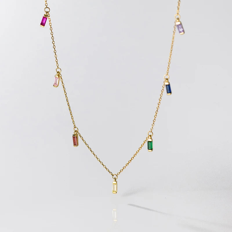 Collar Modian de plata de ley 925 con circonita arcoíris y gypsophila para mujer, cadena larga de moda, chapado en platino, joyería fina, regalo
