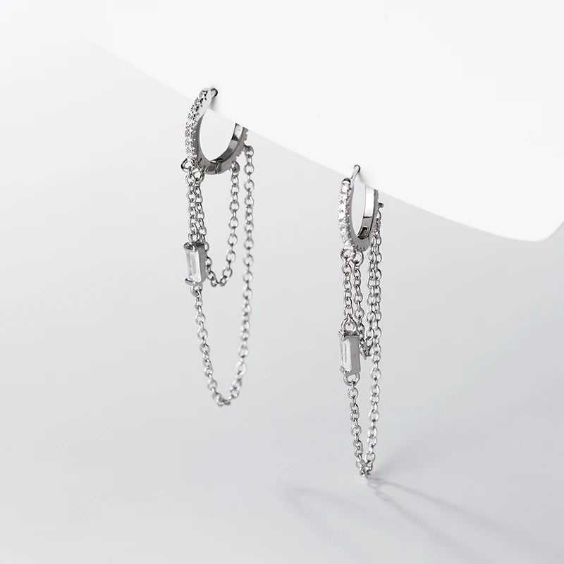Modian 925 Sterling Silver Elegant Tassels Clear CZ Ear Buckle Trendy Gold Color Hoop Earrings For Women Wedding Jewelry Gifts