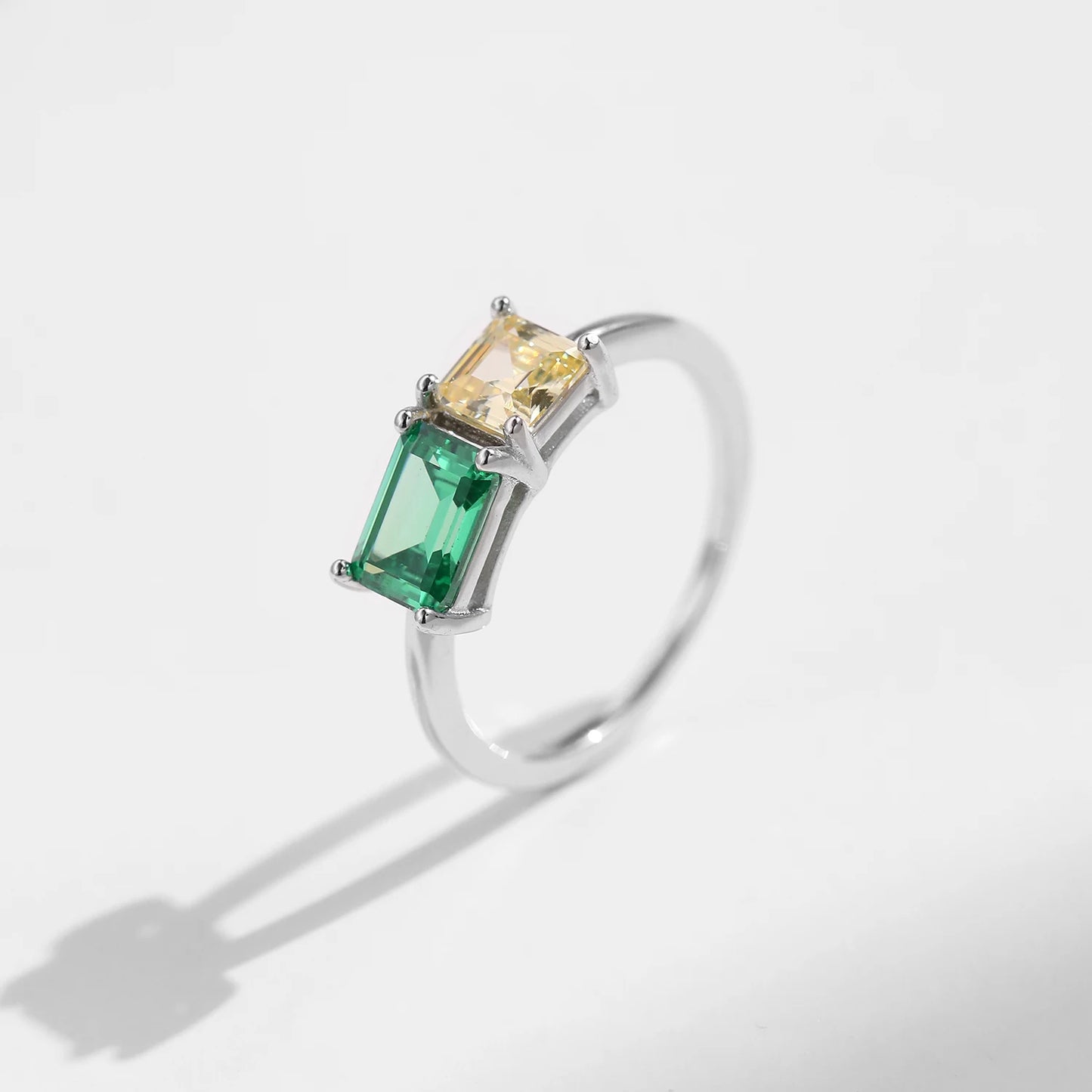 Anillo apilable MODIAN de plata de ley 925 con circonitas de colores y corte esmeralda. Joyería fina y brillante para mujer, regalo de San Valentín.
