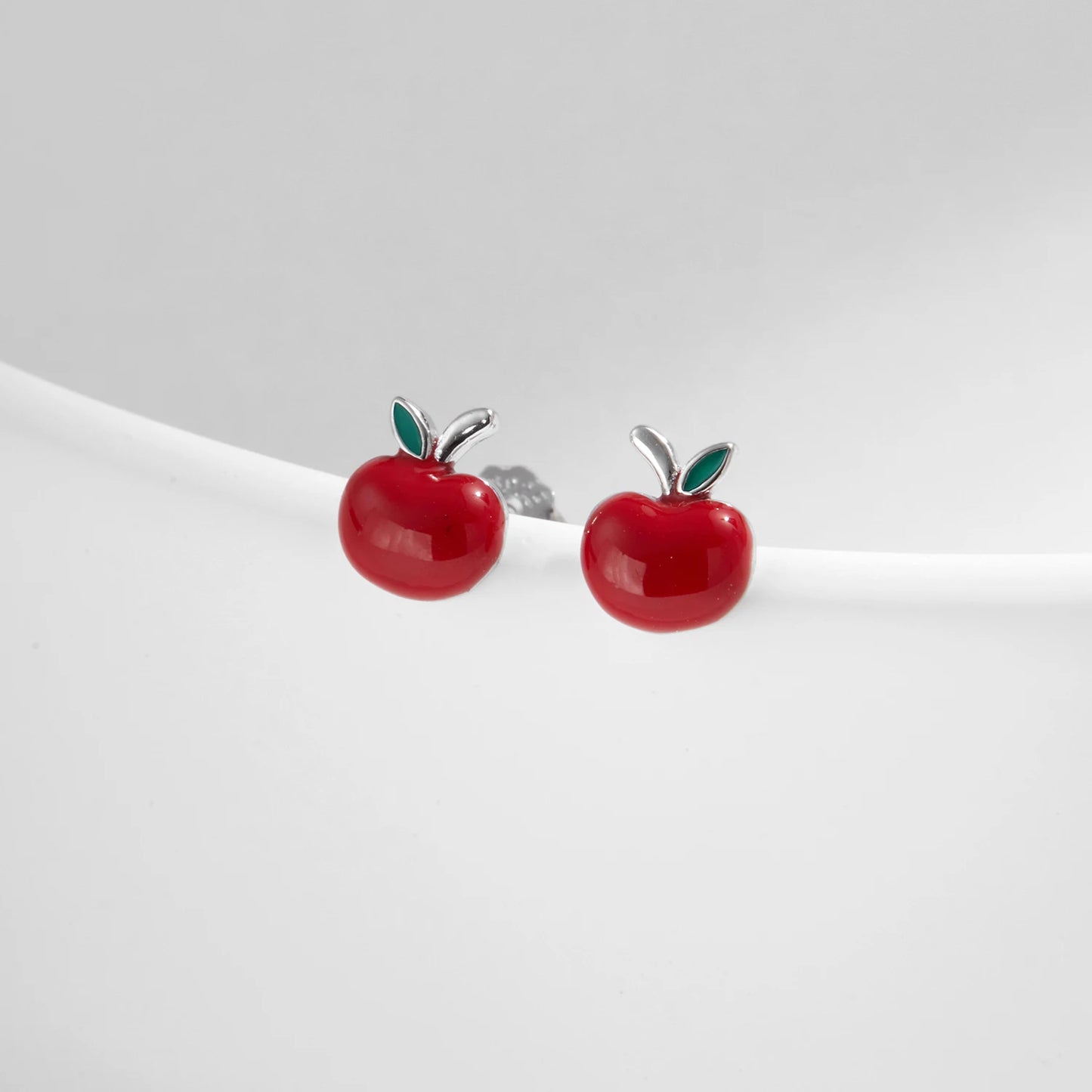 MODIAN 925 Sterling Silver Exquisite Cute Red Enamel Apple Small Stud Earrings For Women Party Fine Jewelry Christmas Gifts