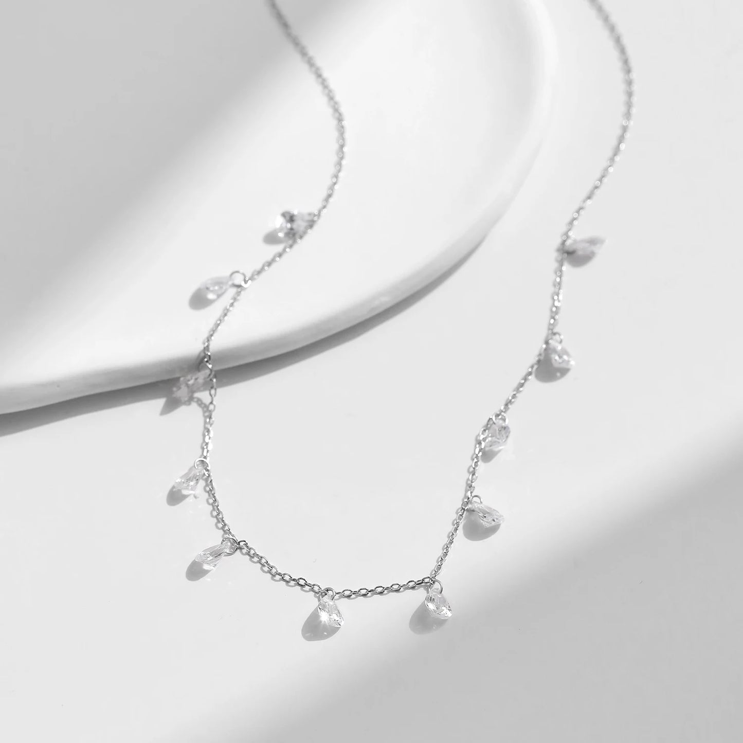 Gargantilla apilable de plata de ley 925 MODIAN para clavícula, collar con circonita brillante para mujer, joyería fina