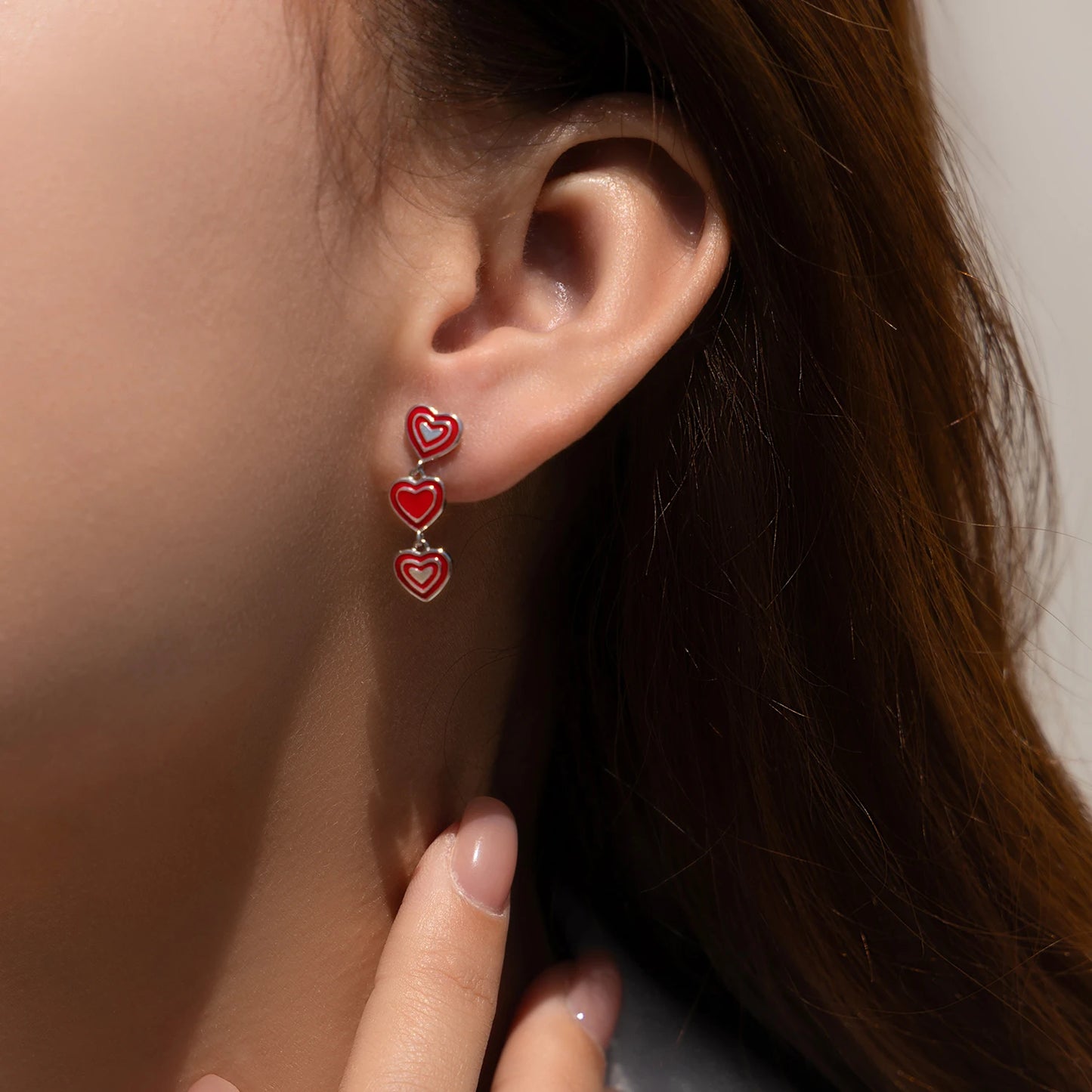 MODIAN 925 Sterling Silver Romantic Exquisite Red Enamel Hearts Stud Earrings For Women Party Fine Jewelry Accessories