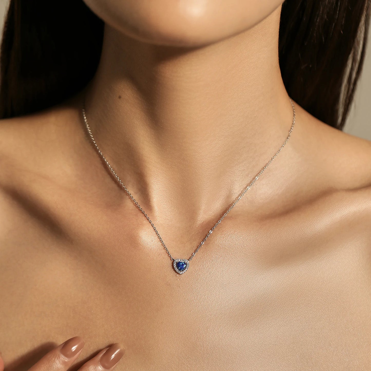 Collar con colgante de corazón de ópalo azul de MODIAN en plata de ley 925 auténtica para mujer, joyería fina, regalo romántico de aniversario.