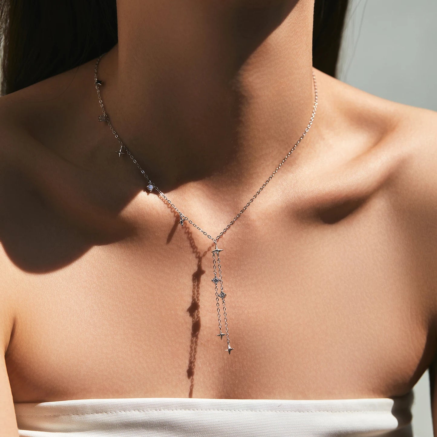Collar con colgante de gargantilla en forma de Y de MODIAN en plata de ley 925 con estrellas brillantes para mujer, joyería fina para fiestas