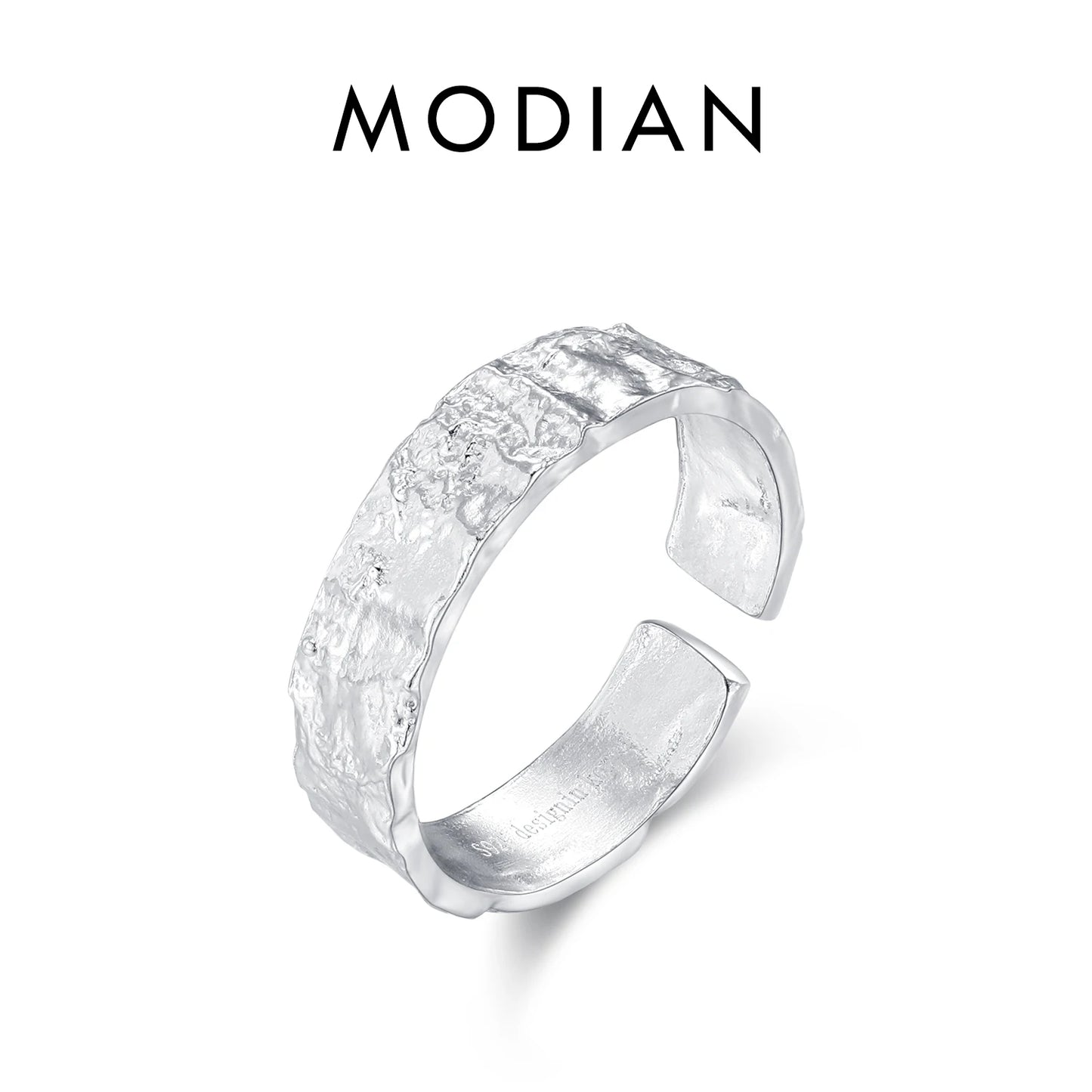 Anillos MODIAN de plata de ley 925 con textura exfoliante para mujer, ajustables, gruesos, apilables, joyería minimalista.