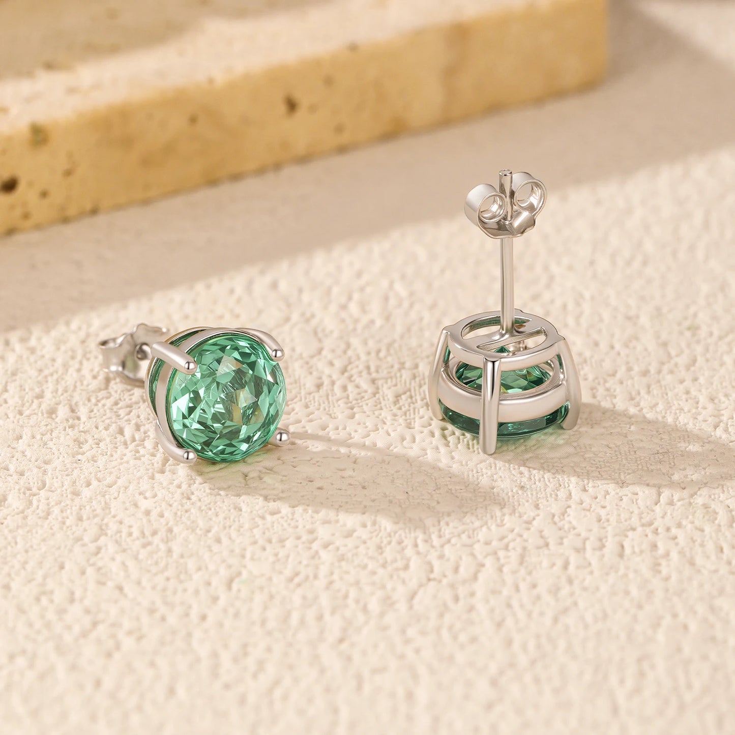 MODIAN Fresh Paraiba Color Round CZ Ear Studs 925 Sterling Silver Delicate Rose Cut Stud Earrings For Women Fine Jewelry