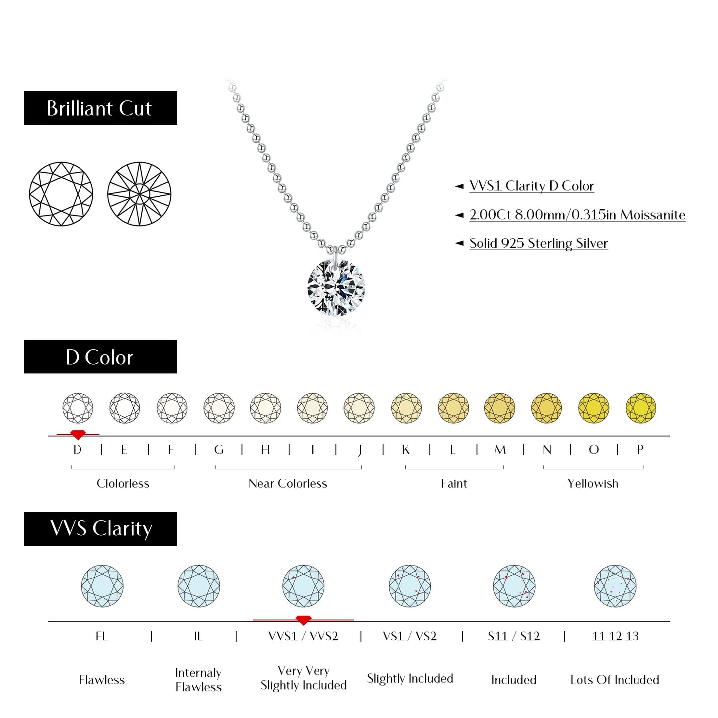 MODIAN D Color Moissanite Necklaces 925 Sterling Silver Trendy Beads Necklace Stackable Pendant Necklace For Women Fine Jewelry