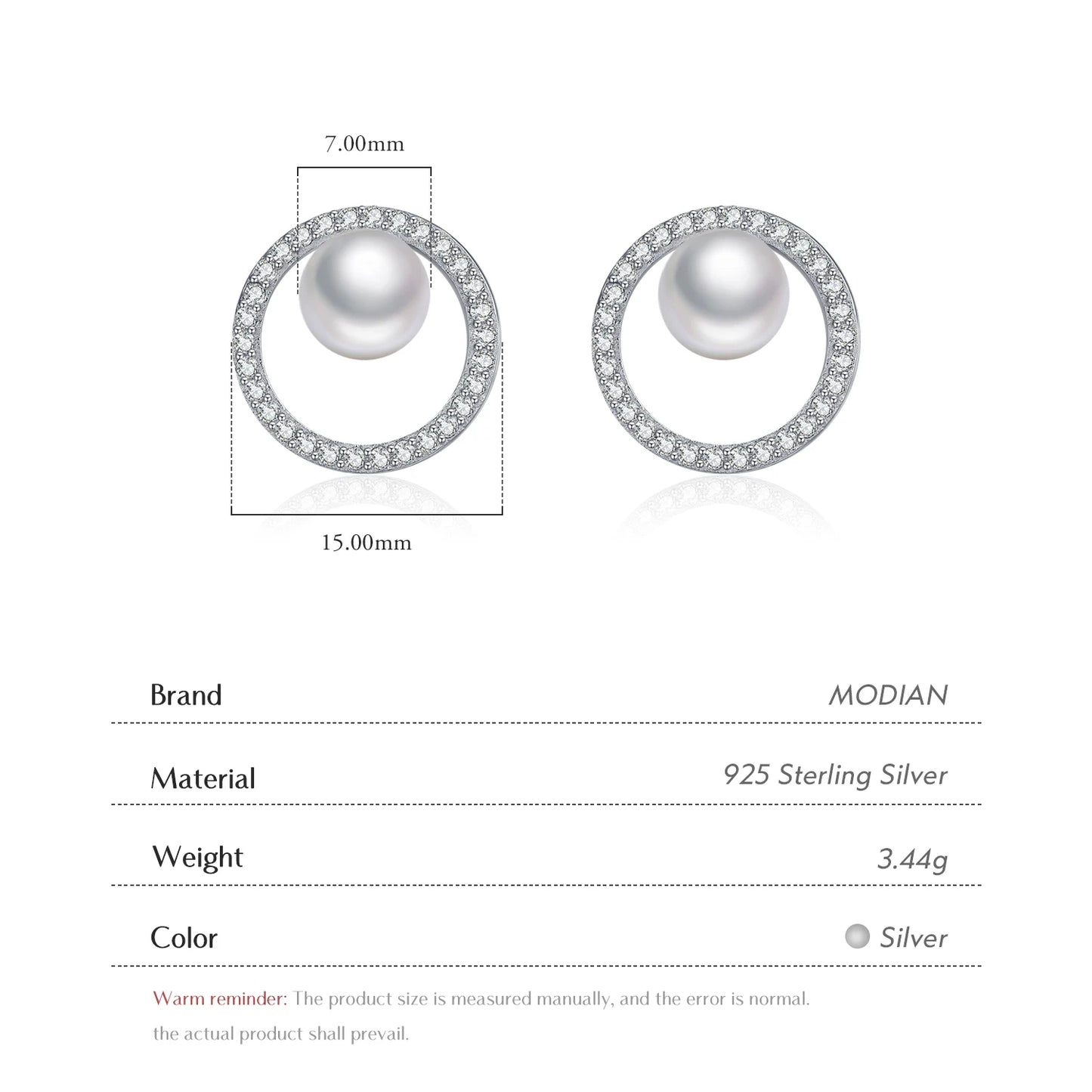 Pendientes MODIAN de plata de ley 925 con forma de círculo y perlas de cristal deslumbrantes, joyería fina hueca de lujo para mujer, regalos de aniversario