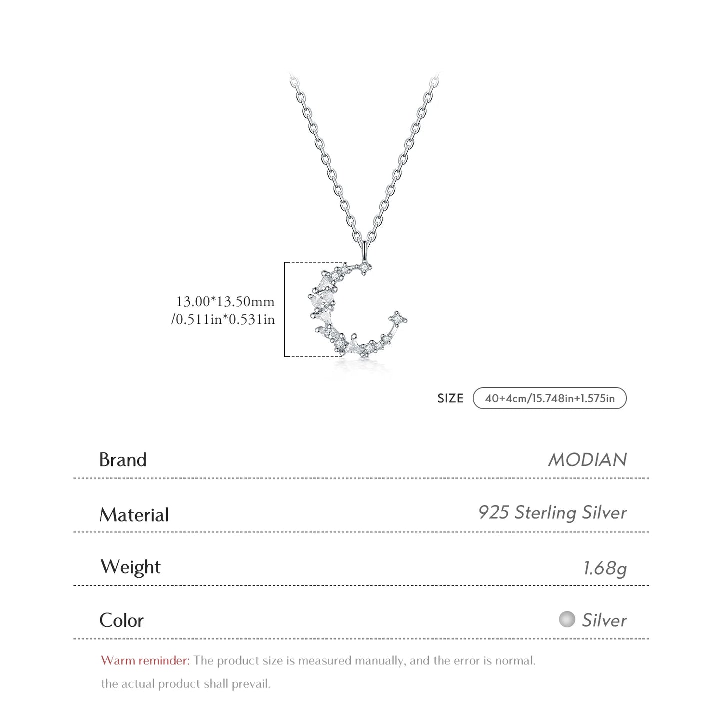 Collar con colgante de luna irregular de plata de ley 925, joyería de plata de ley a la moda, collar con dije de circonita cúbica, cadena para mujer