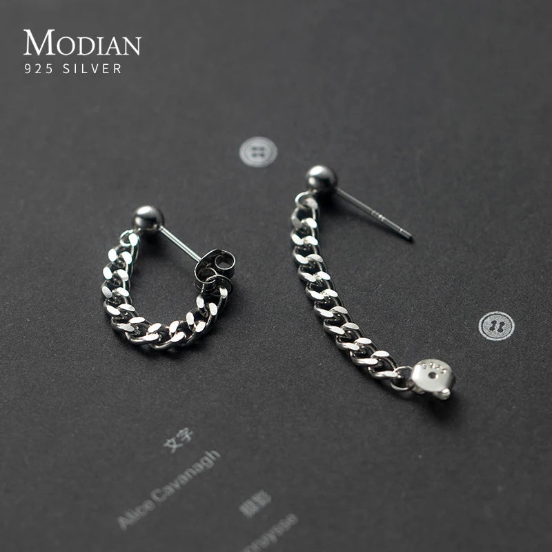 Pendientes MODIAN 100% plata de ley 925 con cadena de eslabones gruesos para mujer y hombre, joyería de moda unisex estilo punk, hip-hop y pop.