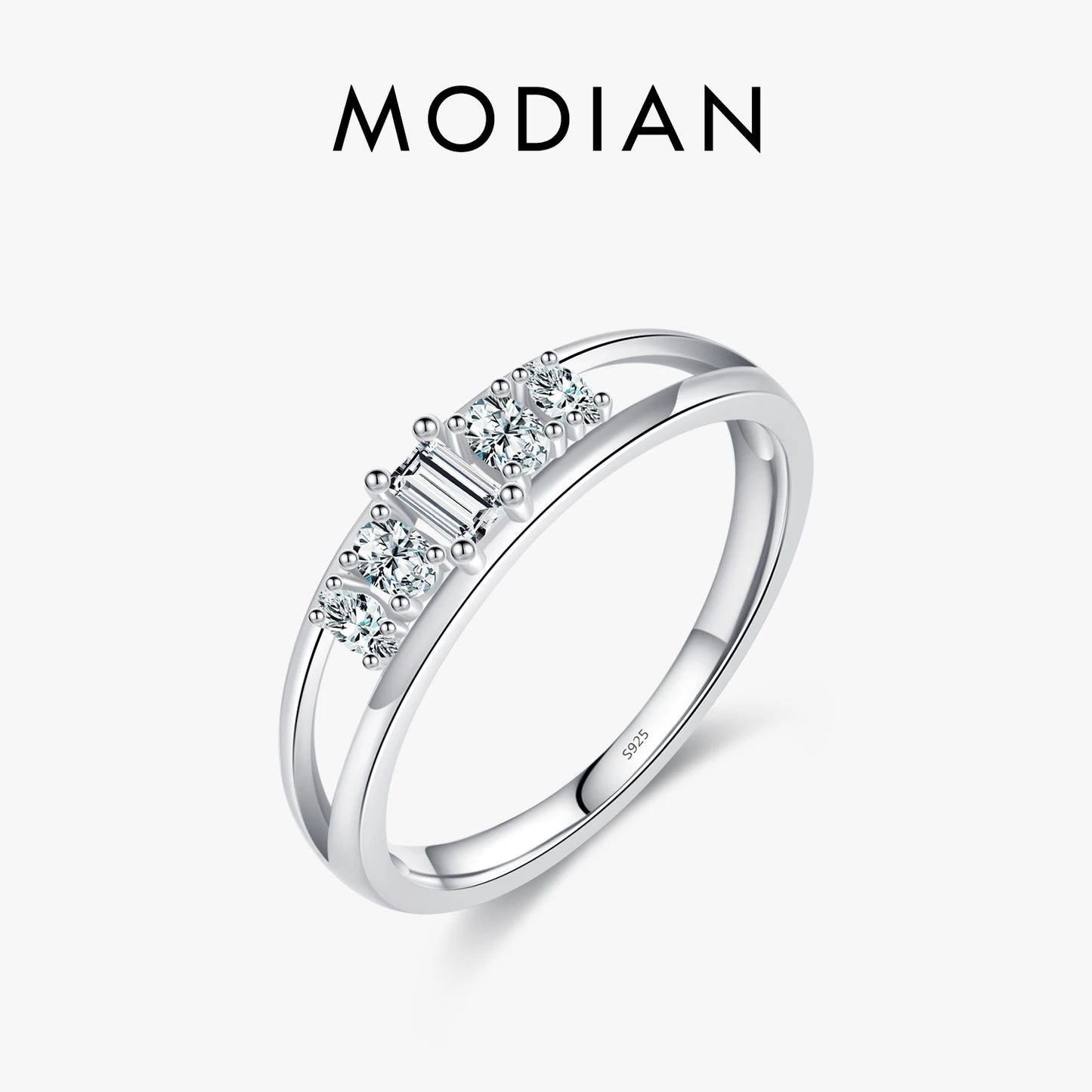 Anillo MODIAN de doble capa con circonita cúbica, plata esterlina 925 pura, anillo de moda para mujer con circonita cúbica, joyería fina
