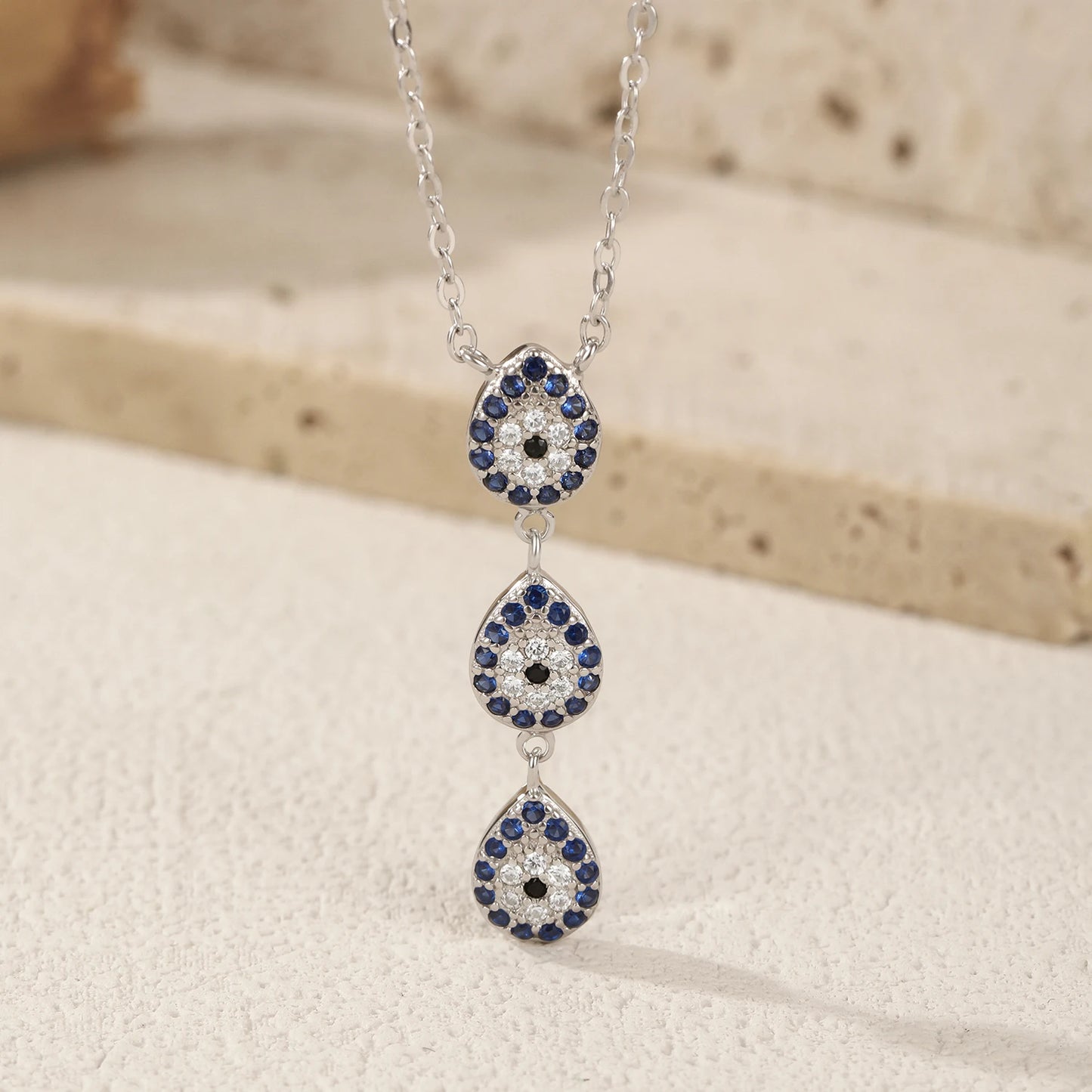 MODIAN 925 Sterling Silver Water Drop Blue CZ Pendant Necklace Trendy Y Style Link Chain Necklace For Women Fine Jewelry