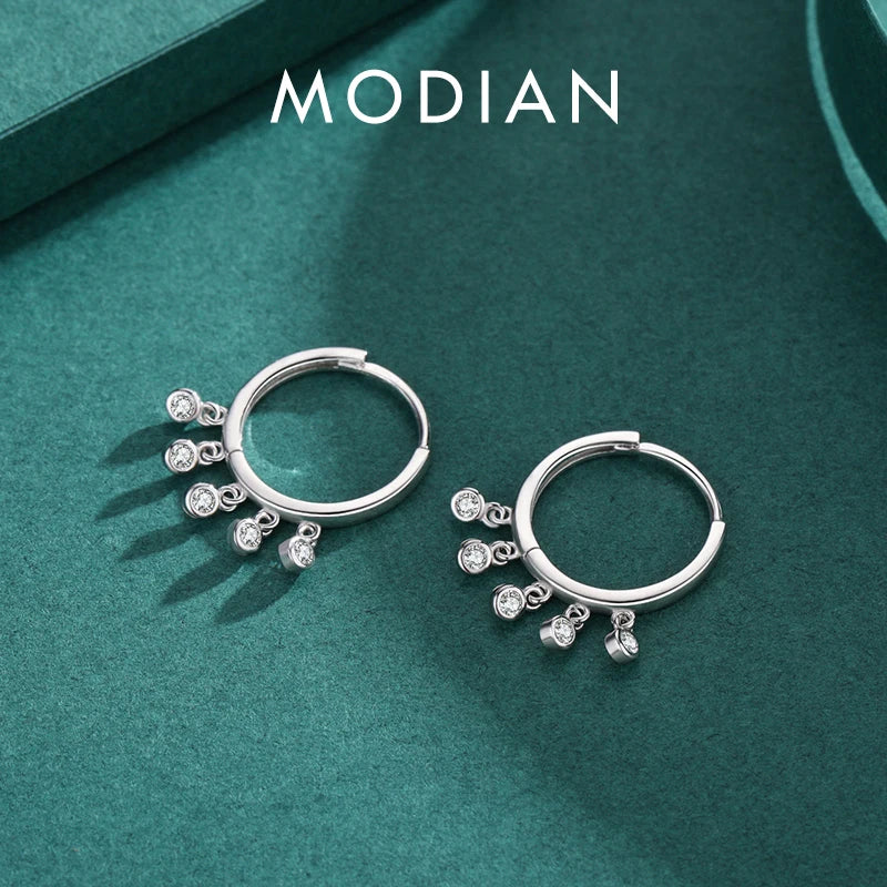 Pendientes Modian 100% plata de ley 925 con circonita cúbica transparente, sencillos y modernos, para mujer, joyería de fiesta