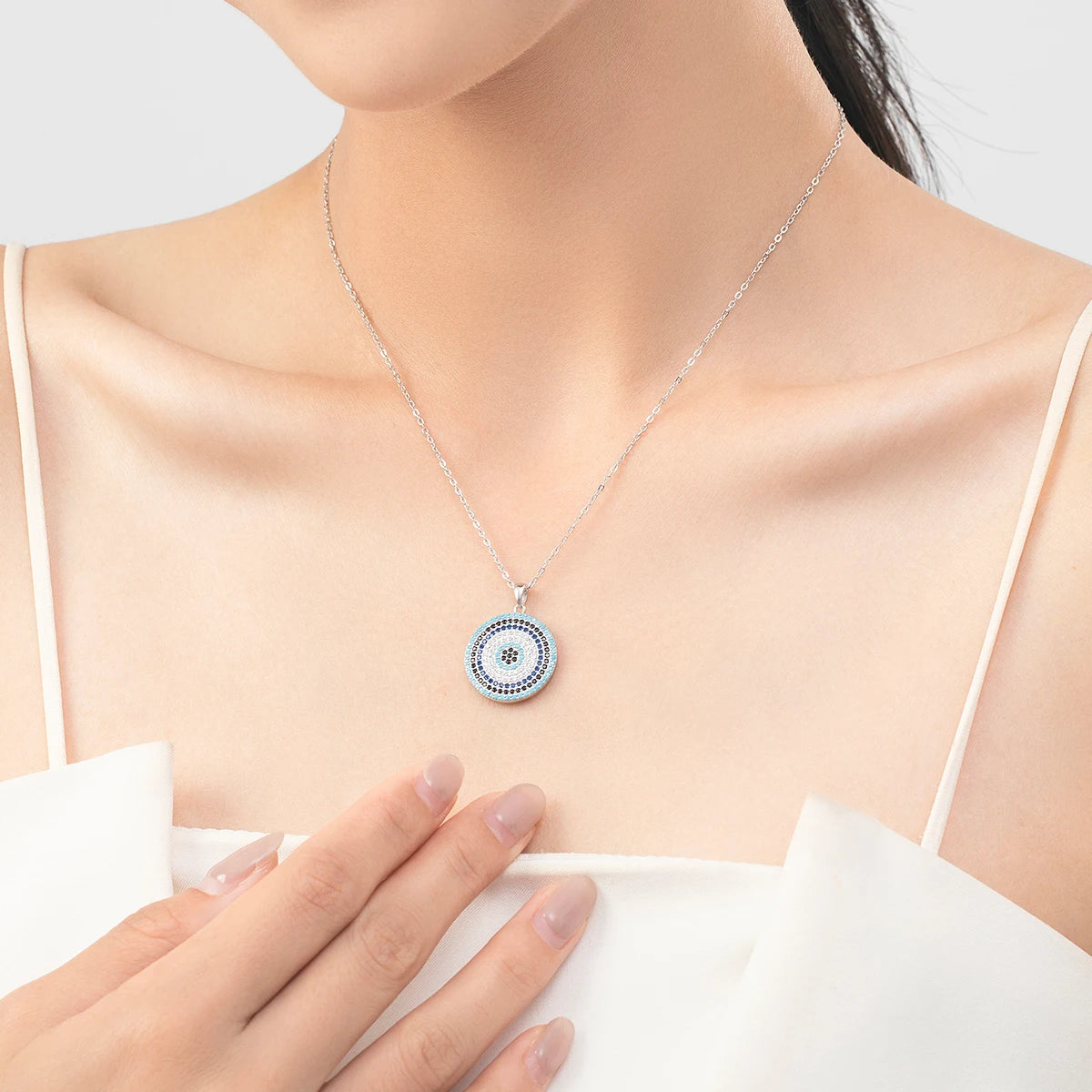 Collar con colgante vintage de lujo MODIAN de plata de ley 925 con cadena de eslabones de circonita cúbica azul turquesa transparente para mujer, joyería fina, regalos