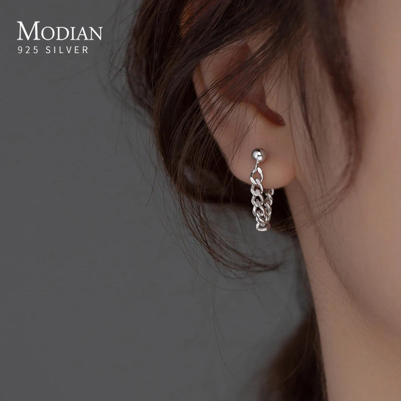 Pendientes MODIAN 100% plata de ley 925 con cadena de eslabones gruesos para mujer y hombre, joyería de moda unisex estilo punk, hip-hop y pop.