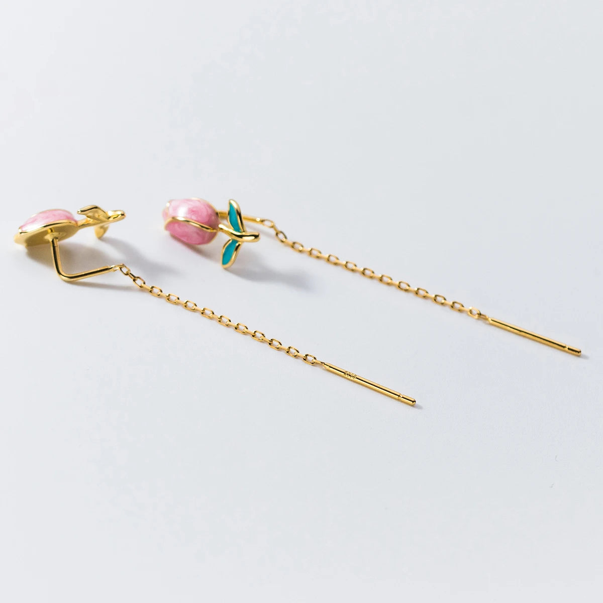 Pendientes MODIAN de plata de ley 925 con borlas de rosa esmaltadas, cadena larga, elegantes, para mujer, joyería fina, regalos