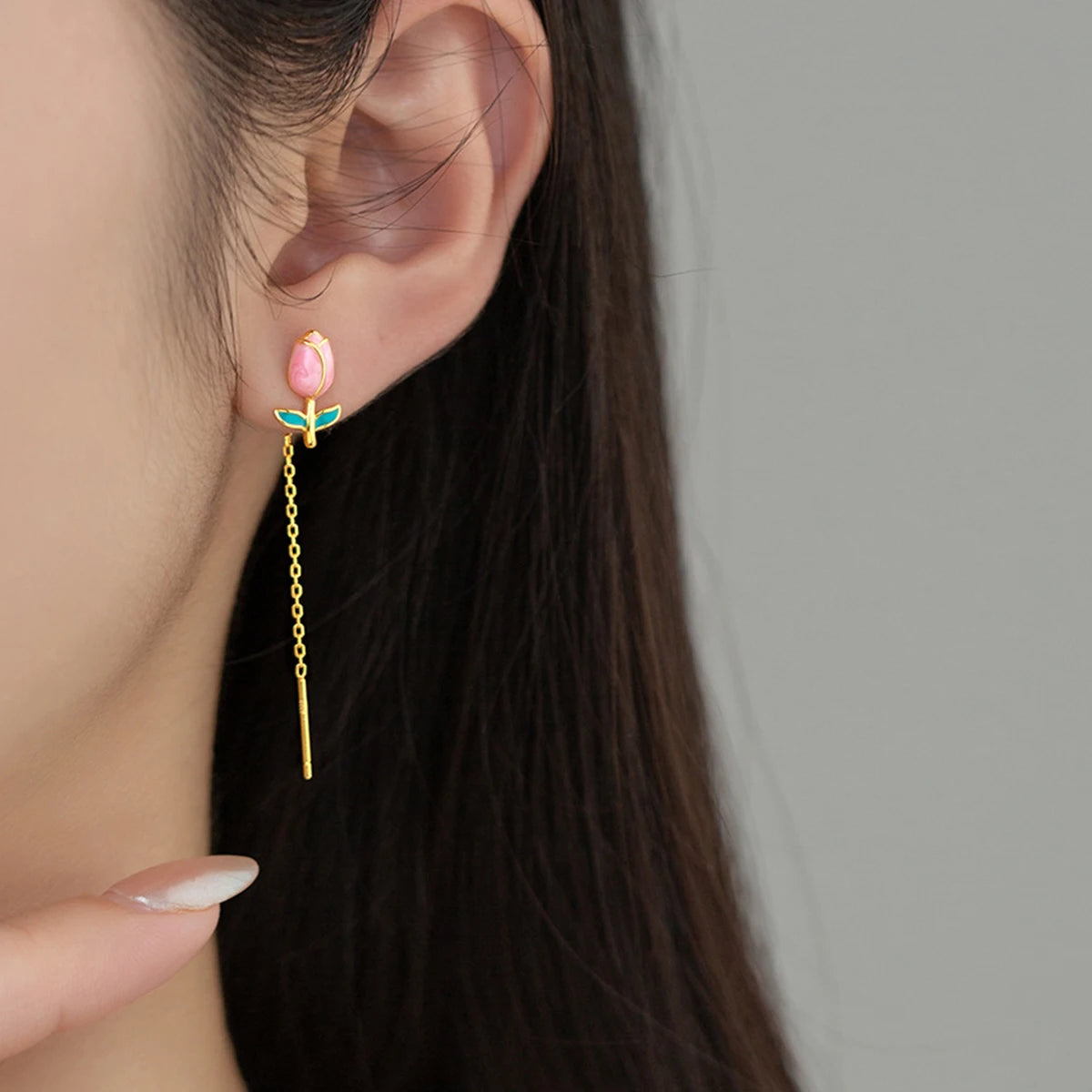Pendientes MODIAN de plata de ley 925 con borlas de rosa esmaltadas, cadena larga, elegantes, para mujer, joyería fina, regalos