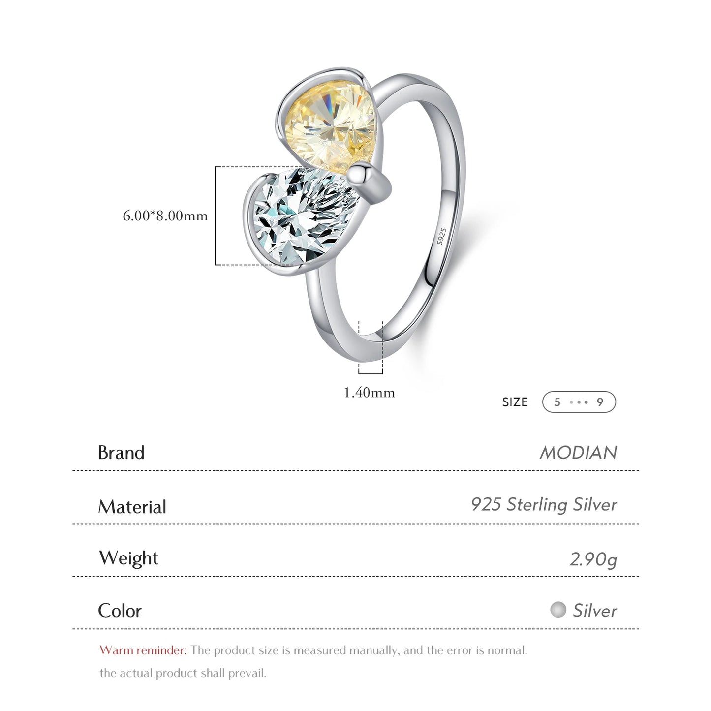 Anillo MODIAN de plata de ley 925 con forma de corazón romántico y delicado anillo de gota de agua con piedra de circonita cúbica para mujer, joyería fina para boda, regalo