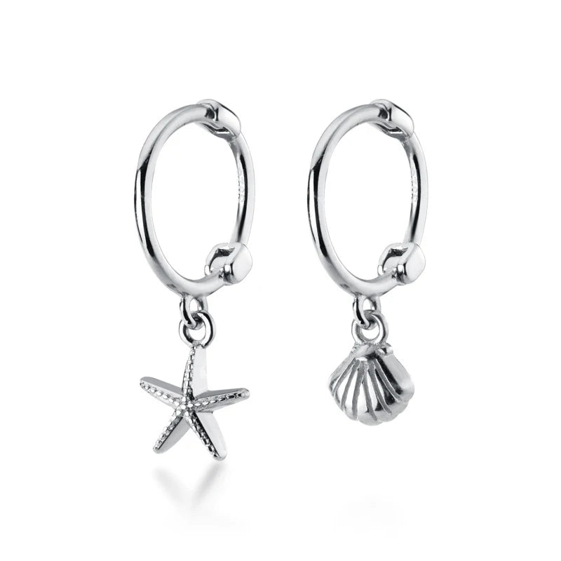Nuevos pendientes de aro asimétricos Modian de plata de ley 925 con forma de estrella de mar y concha para mujer, pendientes de boda sencillos, joyería fina, regalo