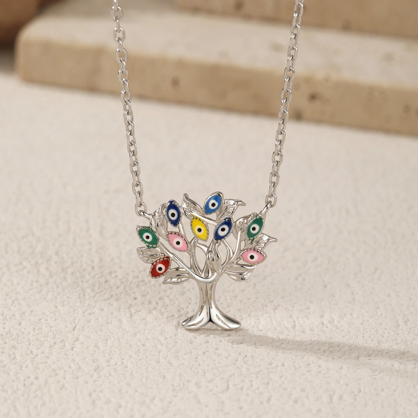 MODIAN 925 Sterling Silver Wacky Enamel Eyes Necklace Exquisite Trees Pendant Necklaces For Women Fine Jewelry
