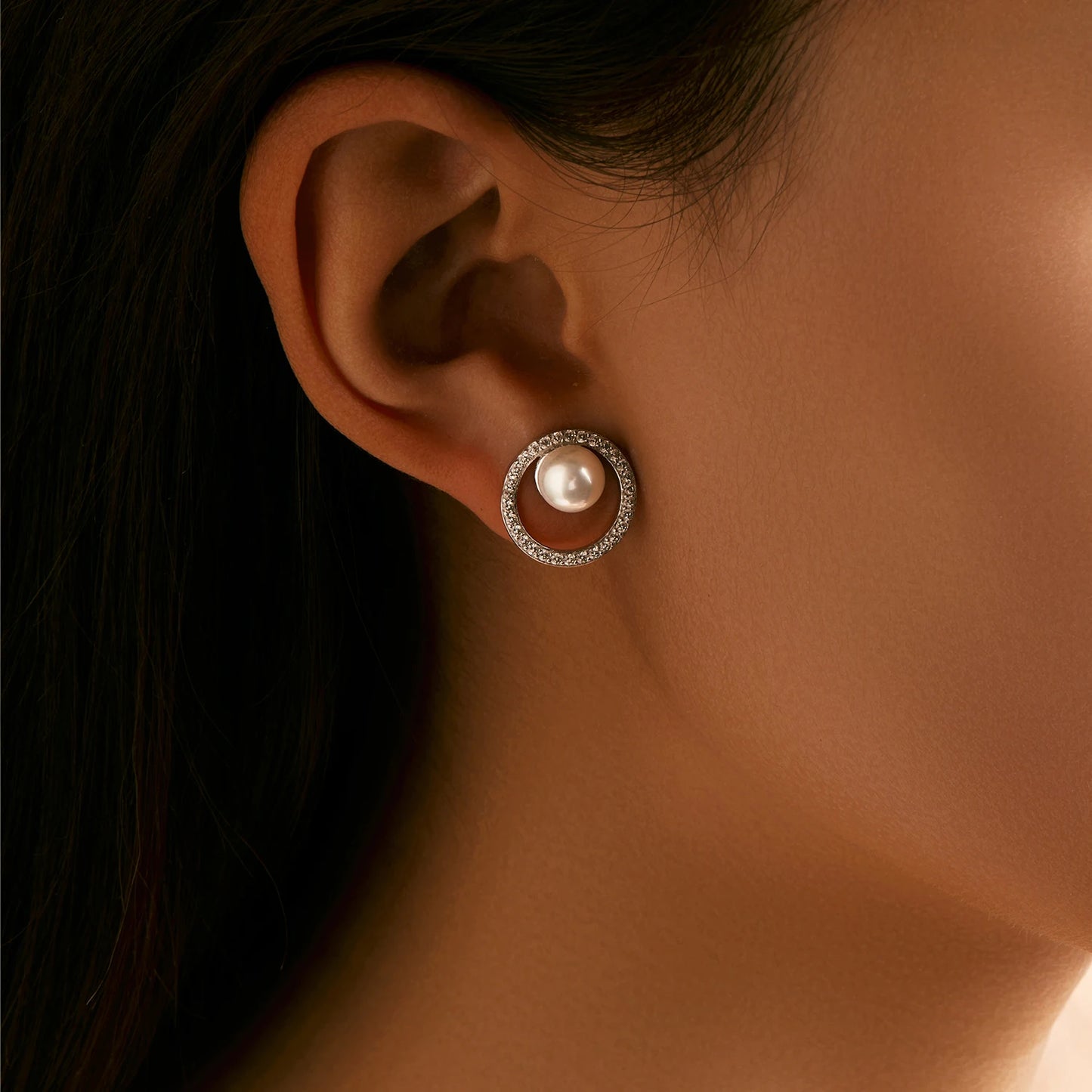Pendientes MODIAN de plata de ley 925 con forma de círculo y perlas de cristal deslumbrantes, joyería fina hueca de lujo para mujer, regalos de aniversario