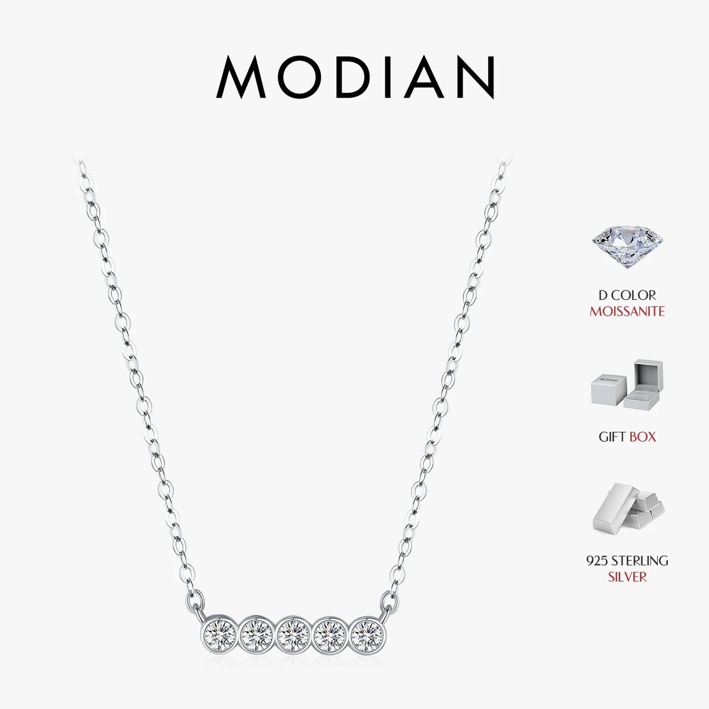 Collar con colgante apilable de moissanita de color D de MODIAN, plata de ley 925, cadena de eslabones con diamantes de laboratorio, joyería para mujer, regalo de lujo