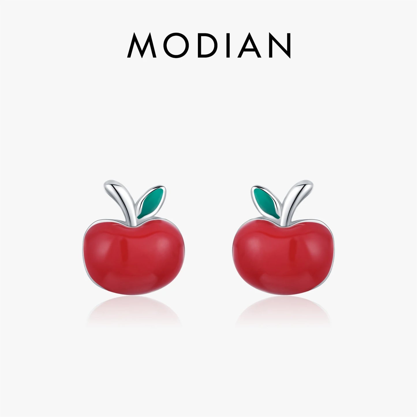 MODIAN 925 Sterling Silver Exquisite Cute Red Enamel Apple Small Stud Earrings For Women Party Fine Jewelry Christmas Gifts