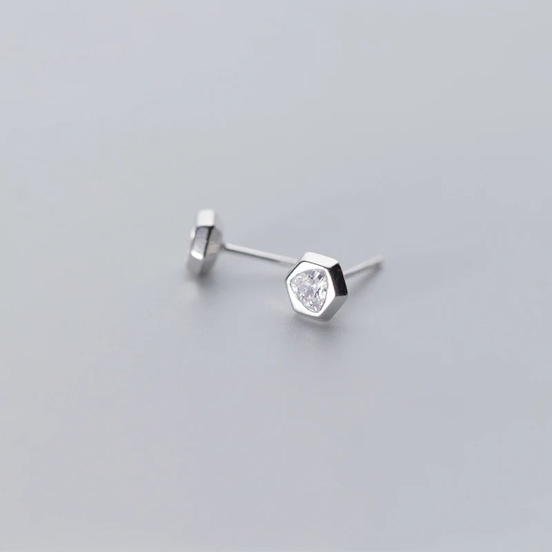 Pendientes Modian con forma hexagonal y circonita cúbica transparente para mujer, 100 % plata de ley 925 auténtica, estilo minimalista, joyería antialérgica.