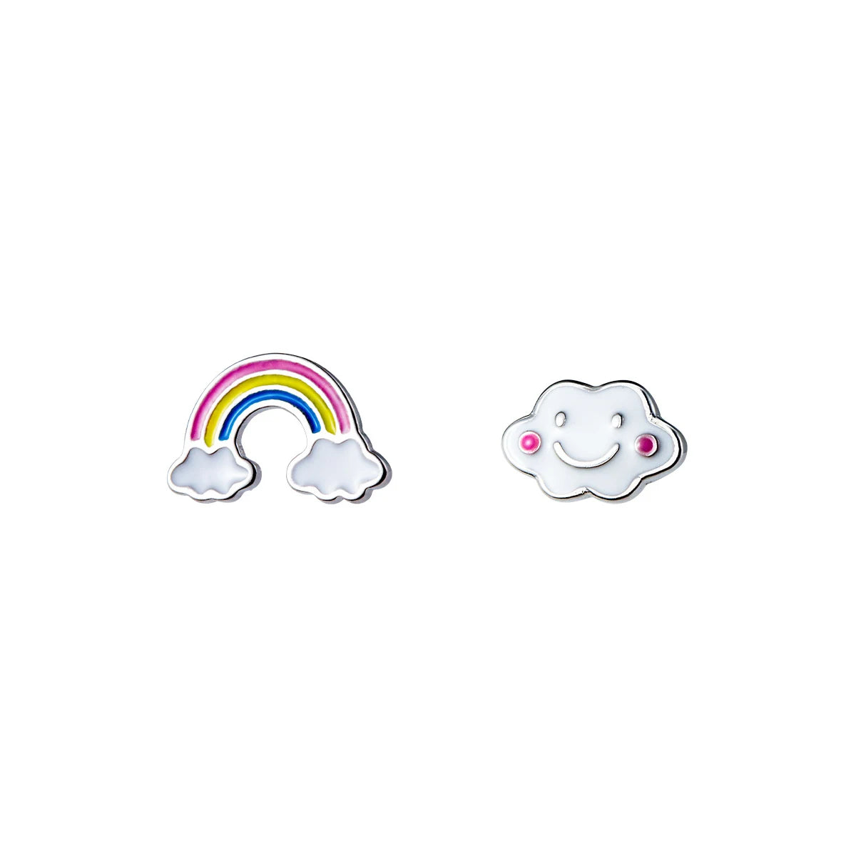 MODIAN - Pendientes asimétricos con diseño de nubes arcoíris y esmalte colorido para mujer, plata de ley 925, joyería fina, regalo para niños