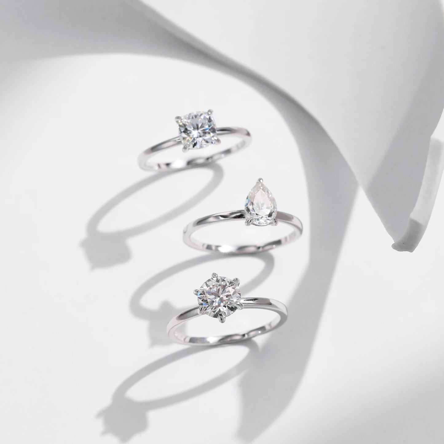 Anillo de moissanita redondo y cuadrado de MODIAN con forma de pera en plata de ley 925, anillos de diamantes creados en laboratorio para mujer, joyería fina.