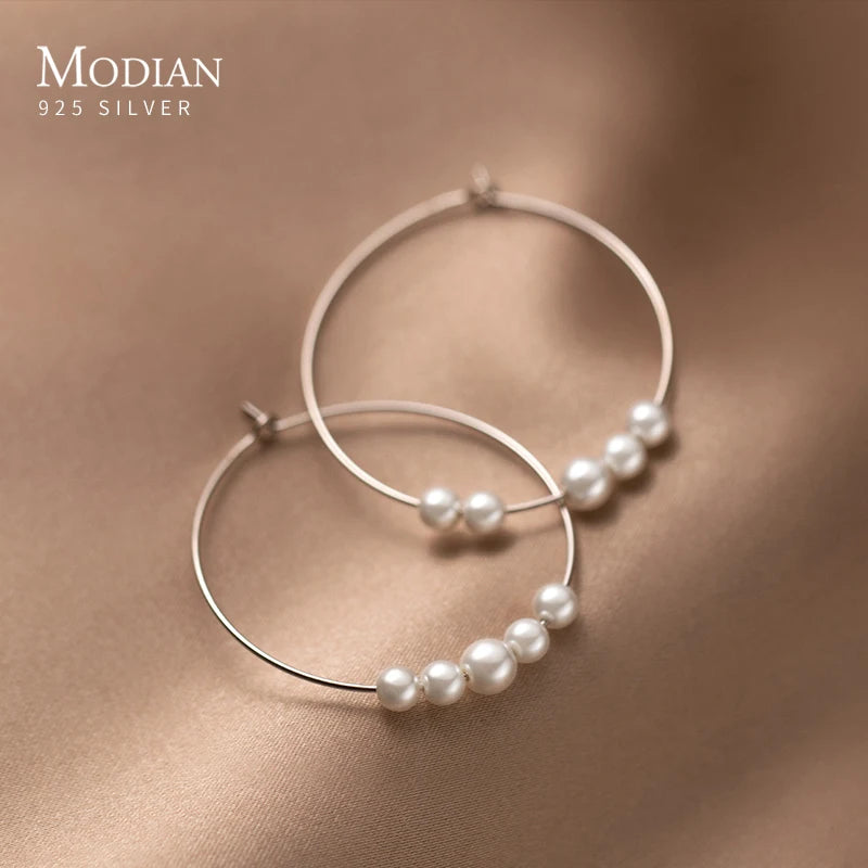 Pendientes de aro Modian de plata de ley 925 con forma de círculo grande y sencillos para mujer, con hebilla fina y exquisita, joyería fina.