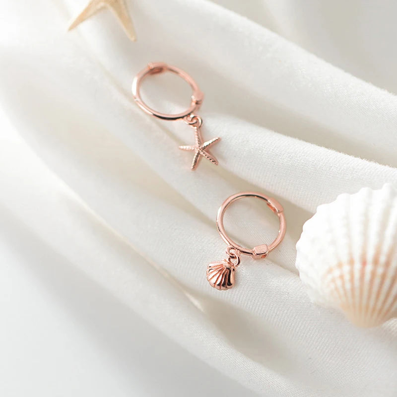 Nuevos pendientes de aro asimétricos Modian de plata de ley 925 con forma de estrella de mar y concha para mujer, pendientes de boda sencillos, joyería fina, regalo