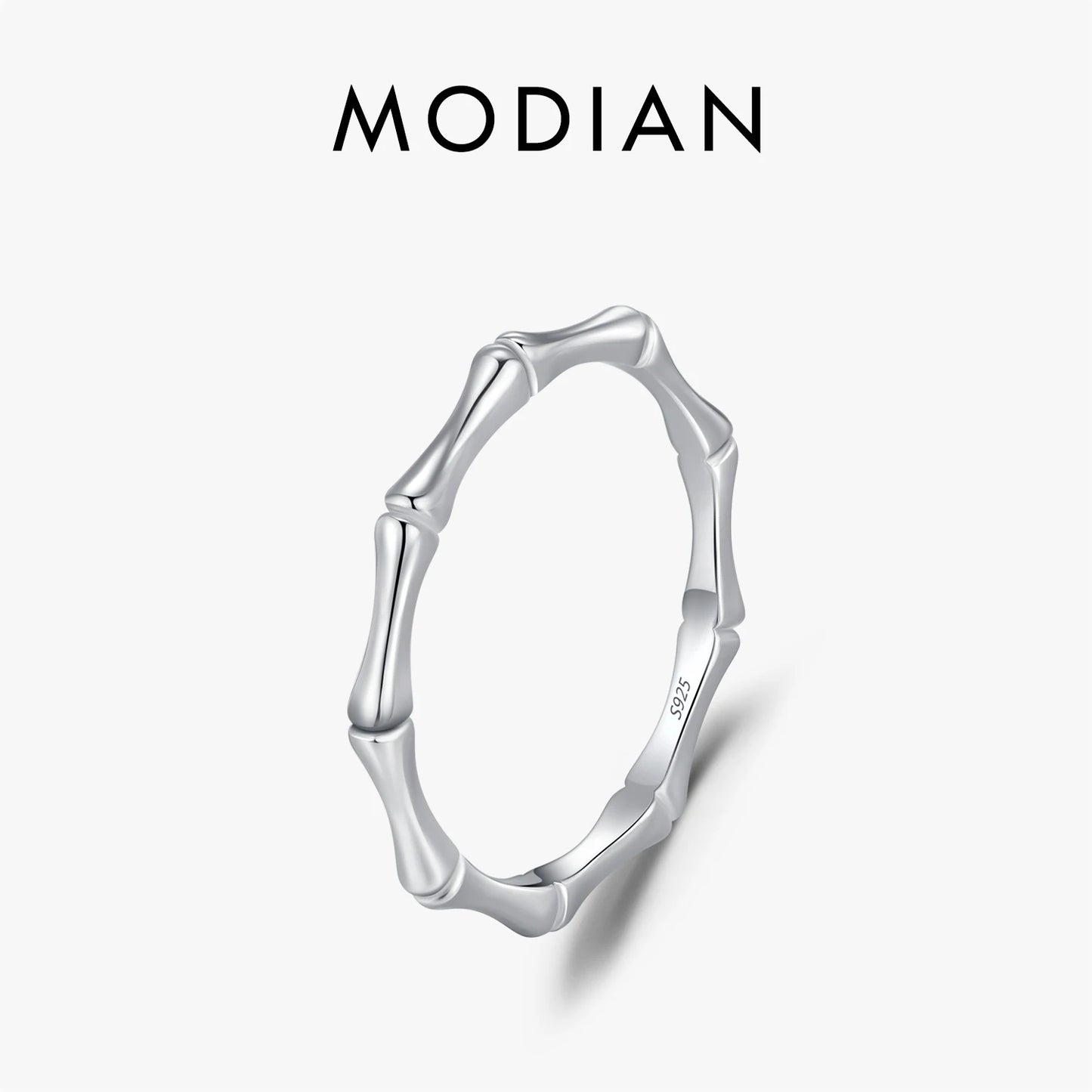 MODIAN 925 Sterling Silver Fashion Simple Polishing Bamboo Joint Stackable Eternity Band Rings For Women Fine Jewelry
