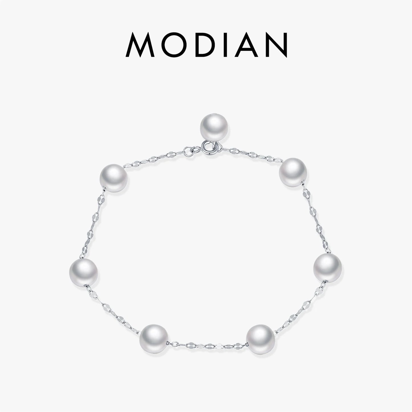 Pulsera MODIAN de plata de ley 925 con perlas de cristal geométricas, elegante y recatada, para mujer, joyería fina