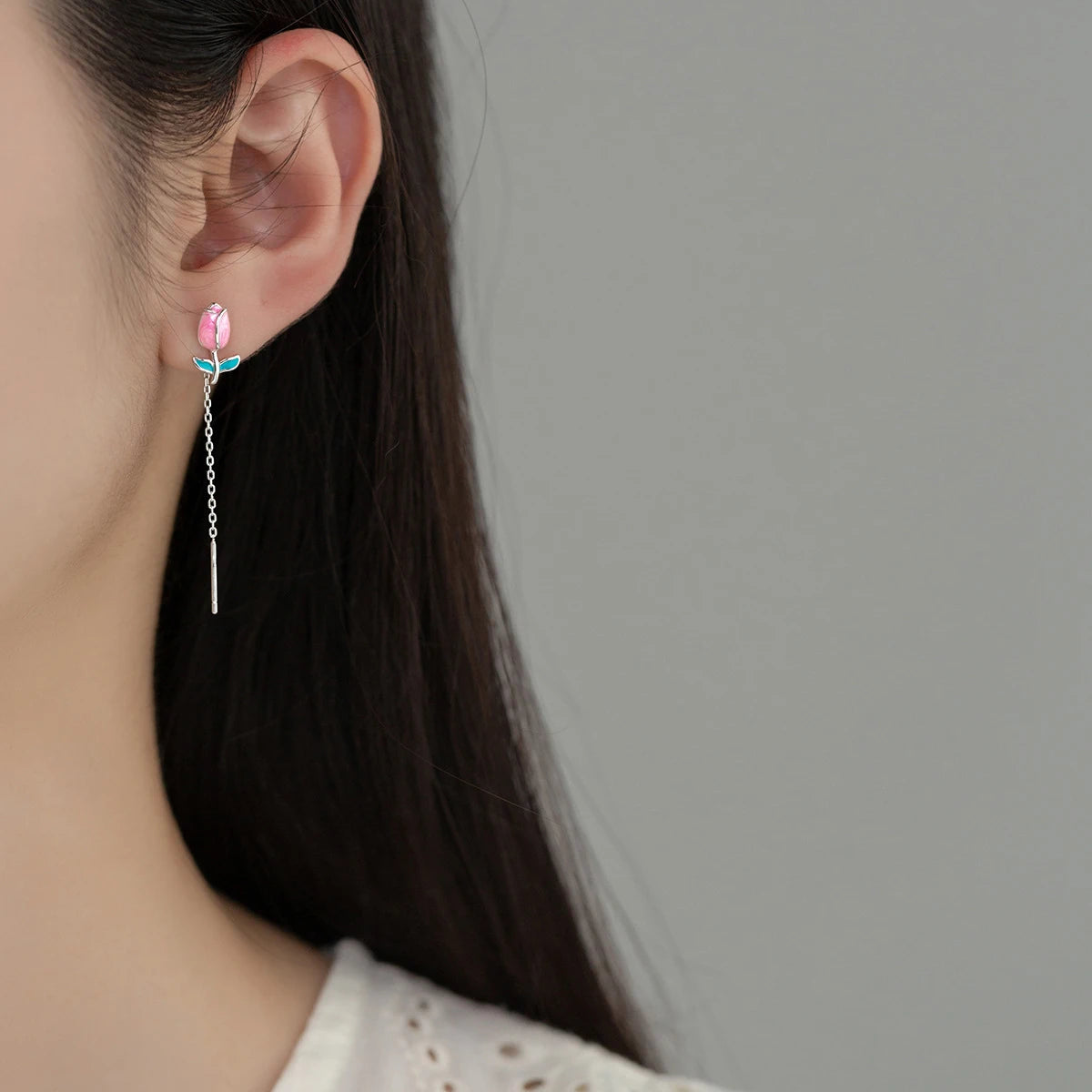 Pendientes MODIAN de plata de ley 925 con borlas de rosa esmaltadas, cadena larga, elegantes, para mujer, joyería fina, regalos