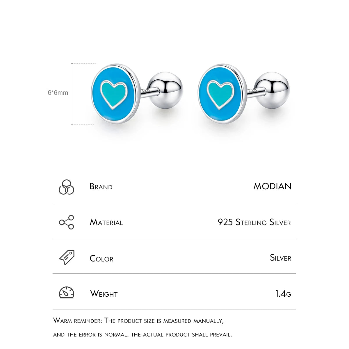 Pendientes Modian de plata de ley 925 con forma de corazón esmaltado, sencillos y redondos, con cuentas de rosca minimalistas, para mujer, joyería fina, regalos.
