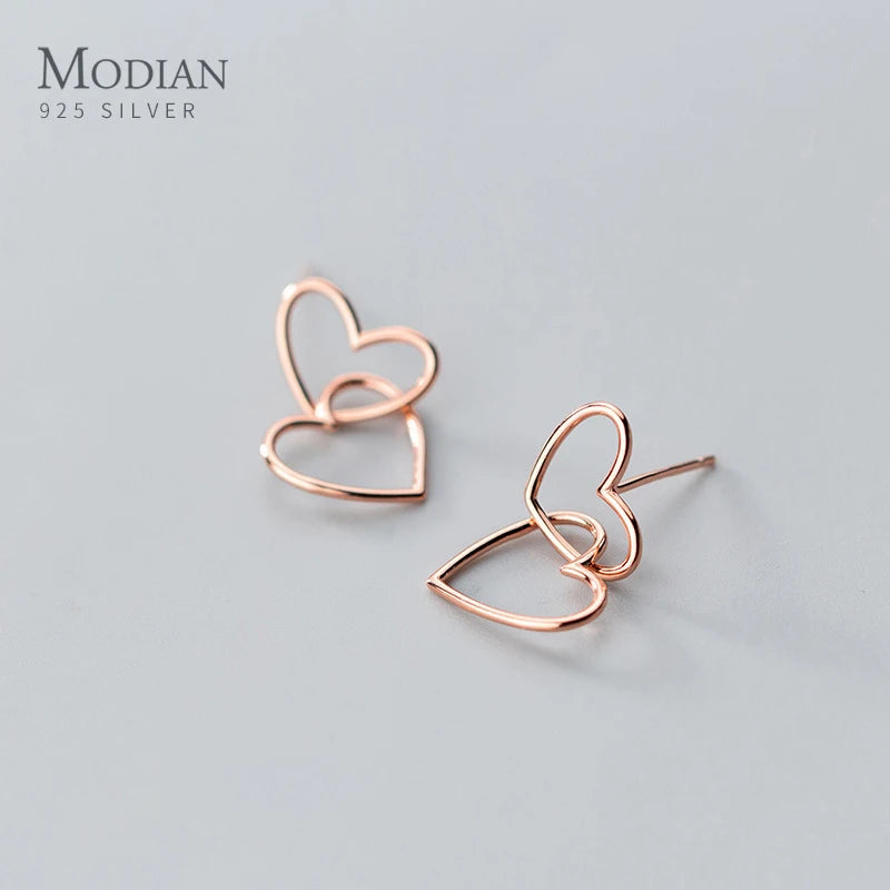 Pendientes románticos de plata de ley 925 con forma de corazón de Modian, ligeros y lujosos, para mujer, joyería fina para fiestas.
