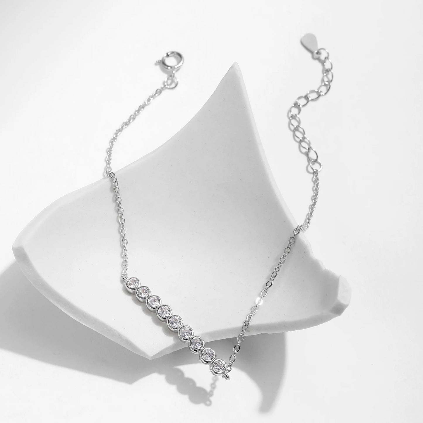 Pulsera sencilla de plata de ley 925 con moissanita de color D de MODIAN, cadena de eslabones con diamantes de laboratorio redondos, joyería para mujer, regalo de boda de lujo