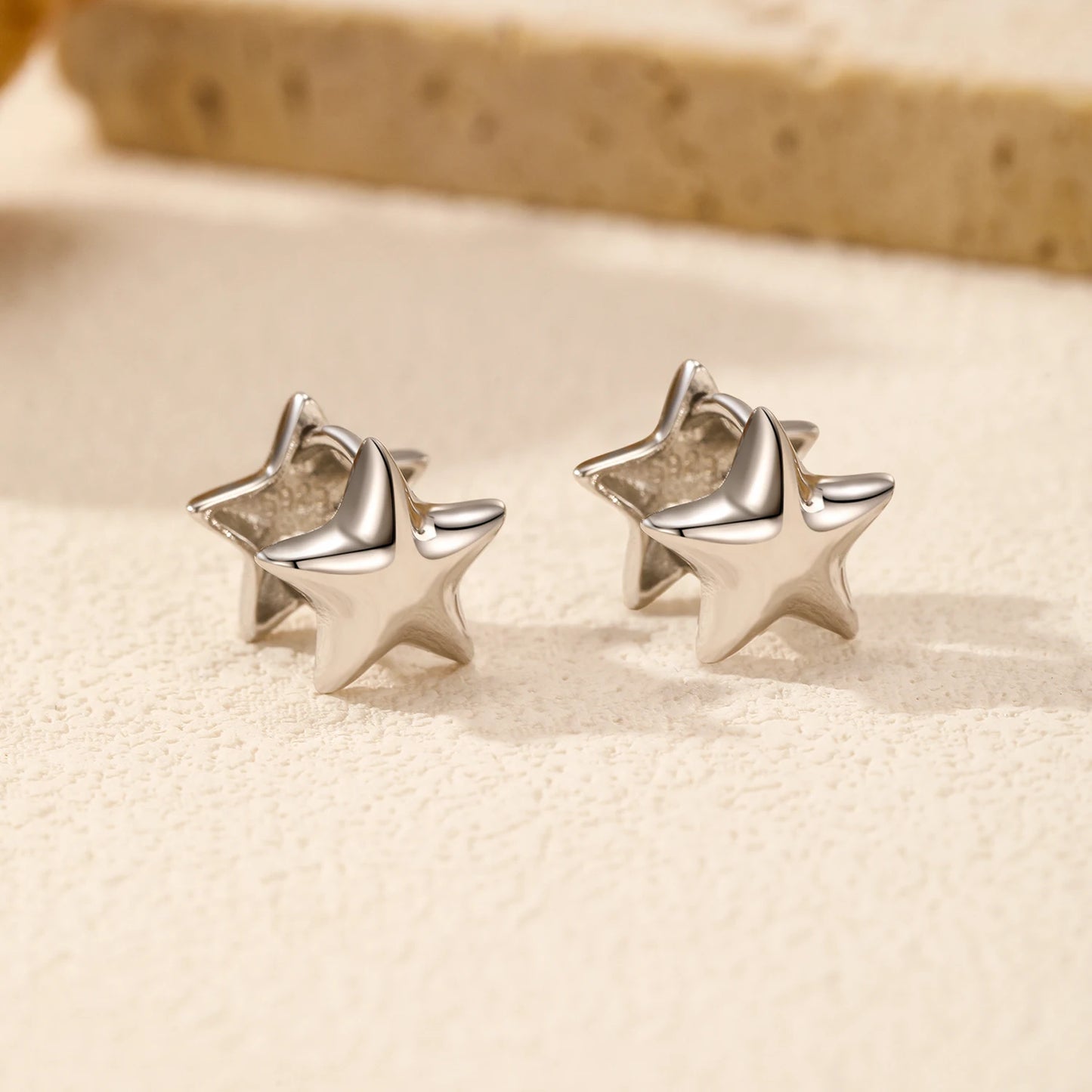 MODIAN 925 Sterling Silver Simple Double Side Mirror Pentagrams Hoop Earrings Fashion Stars Buckle For Women Fine Jewelry