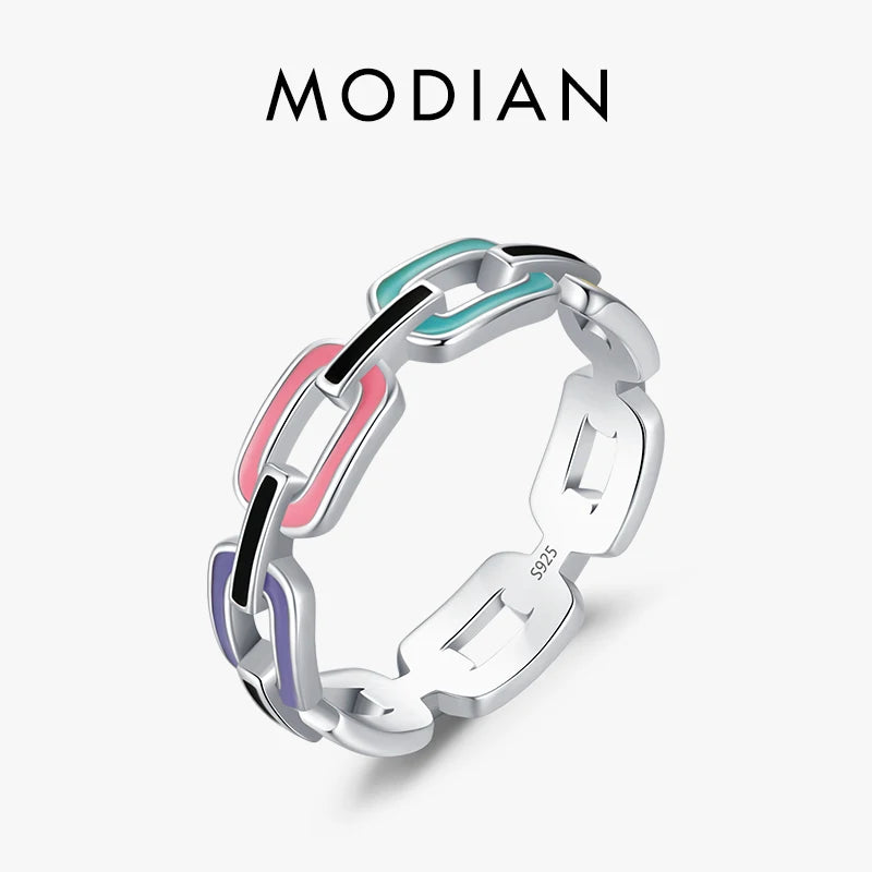 Anillo Modian de plata de ley 925 auténtica con esmalte geométrico multicolor, joyería fina apilable de moda para mujer, regalo de cumpleaños
