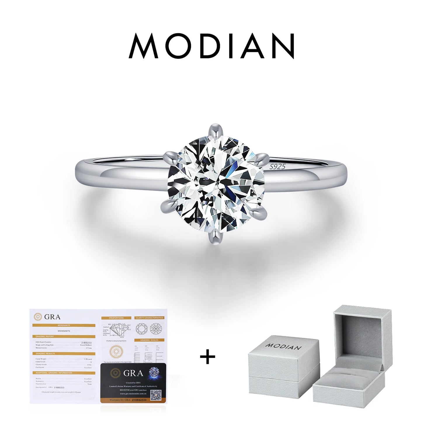 MODIAN 1CT Moissanite Lab Diamond Ring For Women 925 Sterling Silver Wedding Engagement Platinum Plated Fine Jewelry