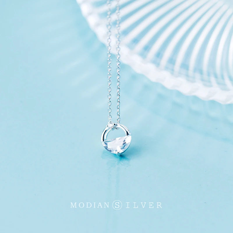 Collar con colgante de circonita transparente irregular redondo de Modian, joyería de plata de ley 925 para mujer, regalo de fiesta